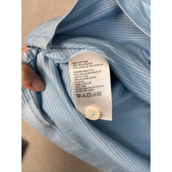 Tommy Bahama Shirt Mens Lg Short‎ Sleeve Polo Baby Blue Striped Cotton Blend - Picture 4 of 8